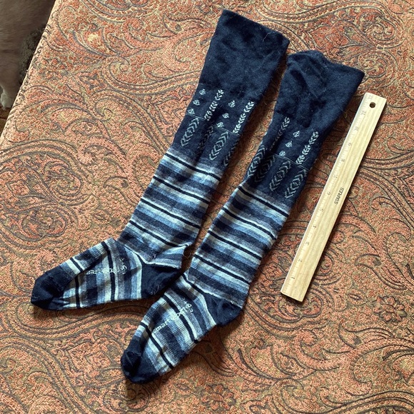 Smartwool socks merino wool gorgeous stocking over the calf black gray print Med - Picture 1 of 9